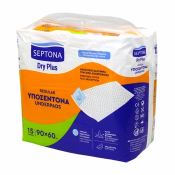 Пеленки одноразовые влагопоглощающие Septona Dry Plus Extra, 60×90 см, 15 шт