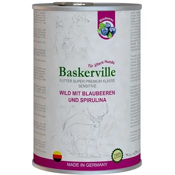 Влажный корм для собак Baskerville HF Sensitive Wild Mit Blaubeeren und Spirulina Оленина с черникой и спирулиной 800 г (21587)