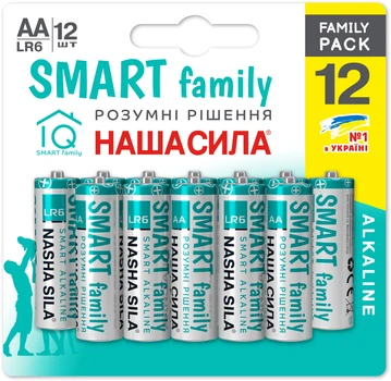 Батарейки НАША СИЛА Smart Family AA LR6 щелочные Alkaline 12 шт (6922363163540)