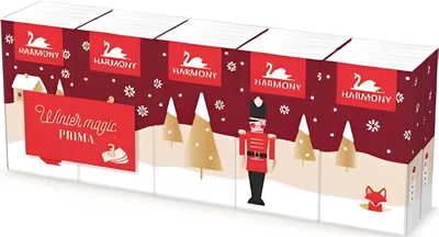 Носові хустинки HARMONY PRIMA Winter Edition паперові серветки 3 шари 10 листів х 10 шт