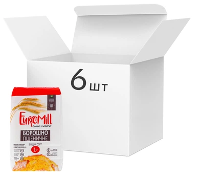 Упаковка борошна пшеничного EuroMill в/с 1 кг х 6 шт (6 кг) (4820213980052)