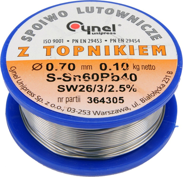 Припій Cynel Sn60-Pb40 дротяний на котушці діаметр 0.7 мм 100 г (5906083768064)