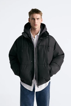 Стьобана куртка з водовідштовхувальної тканини Zara чорна M 7380\657\800