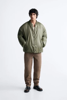 Демісезонна куртка-бомбер оверсайз Zara оливка-хакі XL 3833\305\500