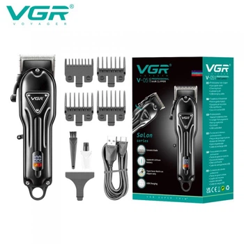 Аккумуляторная машинка для стрижки (clipper) VGR V-051, 4 насадки, 2500 mAh, LED-дисплей