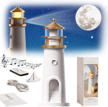 Нічник маяк з проекцією місяця Moon Lighthouse світильник-проектор акумуляторний з Bluetooth-колонкою і пультом