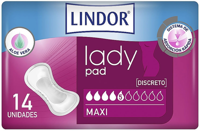 Урологічні прокладки Lindor Lady Pad Maxi 5 Крапель 14 шт (4049500976954)