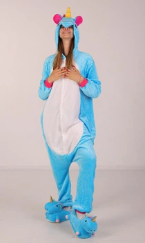 Жіноча кігурумі піжама доросла та підліткова Kigurumi Єдиноріг Блакитний M 155-165 см. (1010)