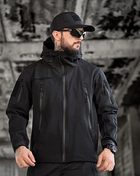 Чоловіча Куртка з капюшоном Softshell на флісі чорна розмір 2XL