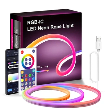 Умная гибкая неоновая лента 5 метров USB. Смарт Neon RGB-IC цветной управление с телефона + пульт с Bluetooth приложением