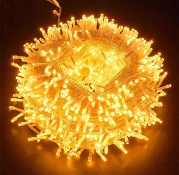 Гирлянда 400 Led 20 м теплый белый (желтая, золотая) Прозрачный провод 400 лампочек, 8 режимов