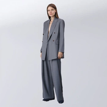 Костюм Brunello Cucinelli брючний з двобортним жакетом S сірий