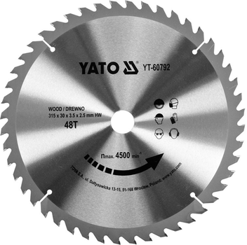 Tarcza widiowa YATO do drewna 315 x 48 zębów x 30 mm (YT-60792)