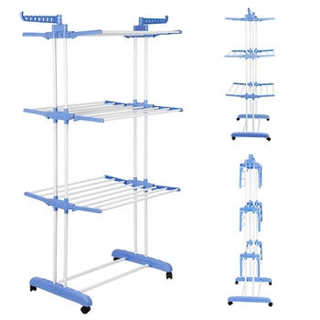 Вертикальна багатоярусна сушарка для одягу на колесах Garment Rack Блакитний