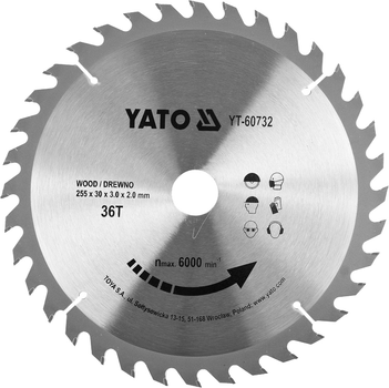 Tarcza widiowa do drewna YATO 255x30 mm 36 zębów do 6000 obr/min (YT-60732)