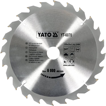 Tarcza widiowa do drewna YATO 250x30 mm 24 zęby do 6000 obr/min (YT-6070)