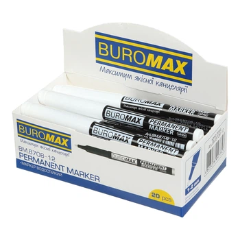 Маркер водостійкий білий Buromax 1-2 мм, 20 штук BM.8708-12
