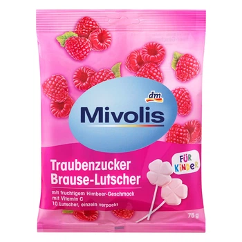 Mivolis Декстроза, льодяник для дітей ЗІ СМАКОМ МАЛИНИ, 75g г, від DM