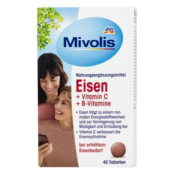 Железо + витамин С + витамины группы В Mivolis Eisen + Vitamin C + B-Vitamine 40 таблеток, 25 г, от DM