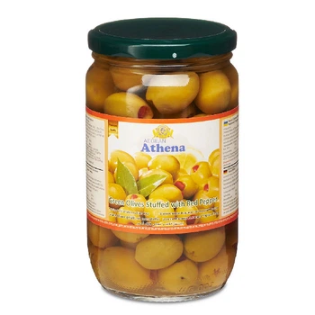 Оливки Athena Green Olives Stuffed with Red Pepper с перцем 700 г