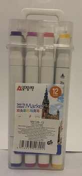 Набор двухсторонних акриловых скетчмаркеров квадратной формы 12 штук M6138-12 Aodemei