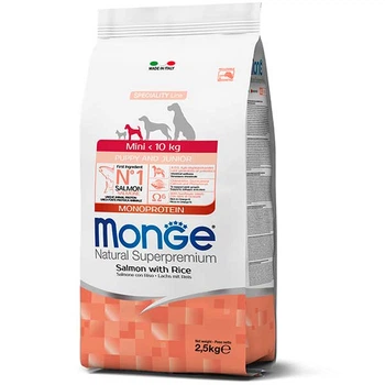 Сухий корм Monge Dog Mini Puppy & Junior 2.5 кг для цуценят та юніорів маленьких порід лосось з рисом