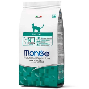 Сухий корм для дорослих довгошерстих котів Monge Cat Hairball курка з рисом 1,5 кг (70005234)