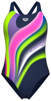 Купальник закрытый для женщин Arena WATER FLUIDS SWIMSUIT SWIM PRO темно-синий, розовый, салатовый 34 (008837-570)