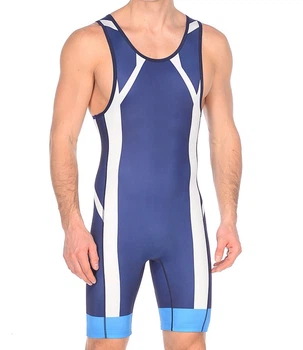 Трико борцовское Asics Wrestling Singlet синий,белый,голубой XS