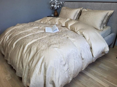Постільна білизна з резинкою CASPE BEIGE, сатин Полуторний розмір, наволочки 50/70