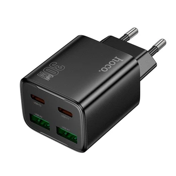 Сетевое зарядное устройство адаптер Hoco N56 Fundador |2USB/2Type-C, 30W/3A, поддержка быстрой зарядки PD/QC, многоуровневая защита, универсальная совместимость, высокая мощность| Черный