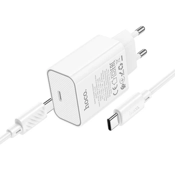 Сетевое зарядное устройство адаптер Hoco C143A Benefit |1Type-C, 3A/20W, поддержка быстрой зарядки PD/QC, многоуровневая система защиты, широкая совместимость| + Кабель Type-C к Type-C в комплекте |1 м, 60 Вт| Белый