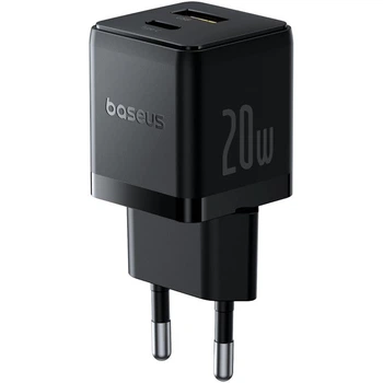 Сетевое зарядное устройство адаптер Baseus Palm Fast Charger |1USB/1Type-C, 20W/3A, быстрая зарядка PD/QC, многоуровневая защита, широкая совместимость, компактный, контроль температуры| Черный