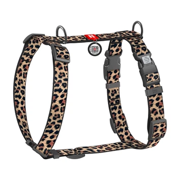Шлея для собак анатомічна H-подібна WAUDOG Nylon Leopard M леопард 20 мм, шия 38–60 см, груди 46–60 см, пластиковий фастекс, QR-паспорт 344-4066