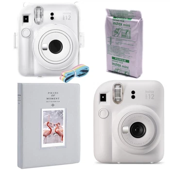 Набор камера Fujifilm Instax Mini 12, Фотобумага 10шт, Прозрачный чехол, Фотоальбом 64 фото Белый (Подарочная упаковка)