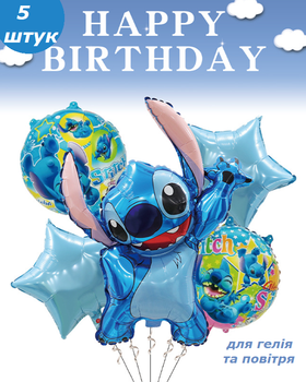 Набір повітряних куль для свята 5шт Ейнджел Ліло та Стіч (Lilo & Stitch) фонтан куль синій (II) 34336