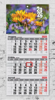 Календар настінний квартальний на 2026 рік на 3 пружини - "Квіти №3"