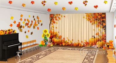Осенние Фото Шторы в детский сад PHOTODECOR "Тыква и кленовые листочки" 1 кв.м