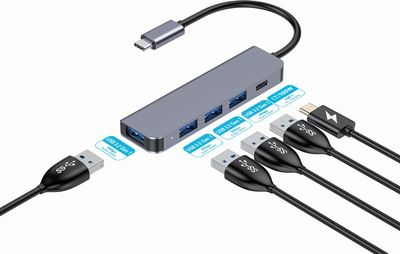 Hub USB Platinet 4 x USB-A 3.0, 1 x Type-C PD 5Gbps (5907595462358)