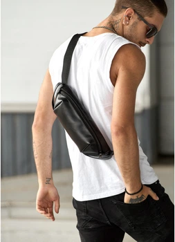 Чоловіча шкіряна сумка через плече бананка Sambag Holster MSH чорна з перфорацією