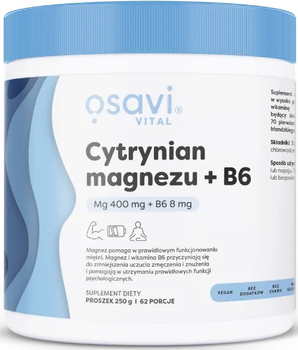 Suplement diety Osavi Cytrynian magnezu 400 mg + Witamina B6 250 g (5904139923184)