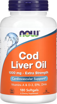 Дієтична добавка Now Foods Олія печінки тріски 1000 мг Extra Strength 180 капсул (733739017444)
