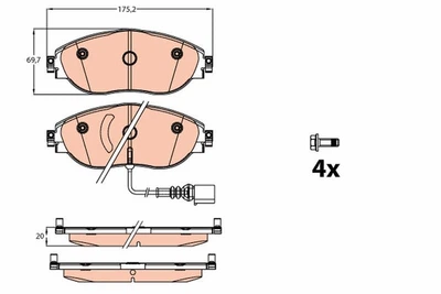 Колодки гальмівні дискові комплект Seat Tarraco, Leon III, VW Tiguan II 12-25р TRW GDB2114