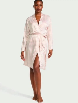 Сатиновый халат Victoria’s Secret Satin Midi Robe M/L розовая полоска