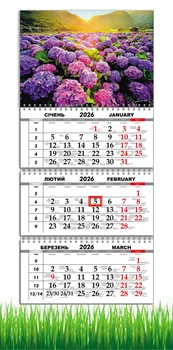 Календарь настенный квартальный на 2026 год , Apriori , на три пружины , Цветы, Природа , 29,7х61 см, 2 вид