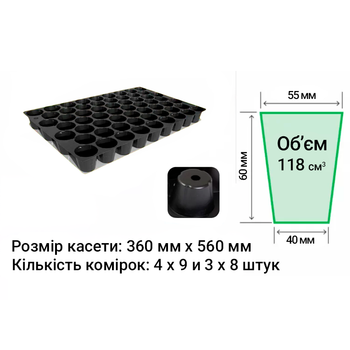 Кассеты для рассады 60 ячеек размер кассеты 360х560мм толщина стенки 0,55мм
