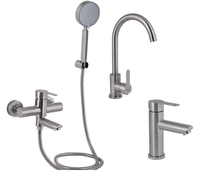 Набор смесителей для ванны и кухни из нержавеющей стали Brinex Pure 00617 Nickel