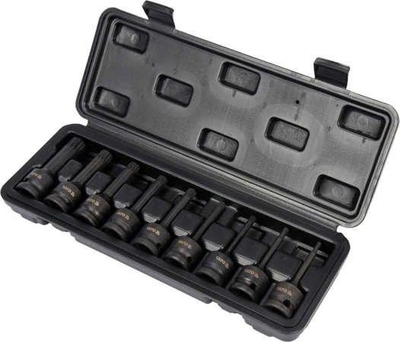 Набір викруткових ударних насадок Yato SPLINE M4-M16 квадрат 1/2" CrMo YT-10691 9 шт + кейс (5906083055515)