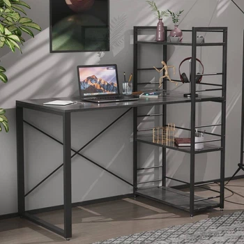 Письмовий стіл Ferrum-decor Серії Конект з етажеркою 75x120x60 чорний ДСП Сосна Кембра 16мм (FRD-104224)