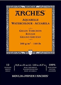 Альбом для акварели Arches, А5, 12 листов, 300 г/м2, 100% хлопок, Rough, Природный белый, (1795100)